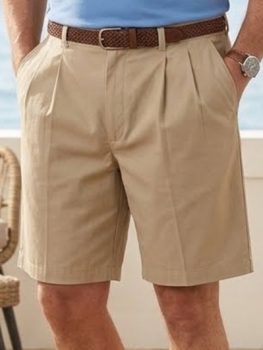 Nordstrom Smartcare Pleated Chino Shorts 100% Supima Cotton Khaki 40W NWOT
